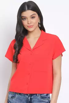 plain Red Polyester   Shirt