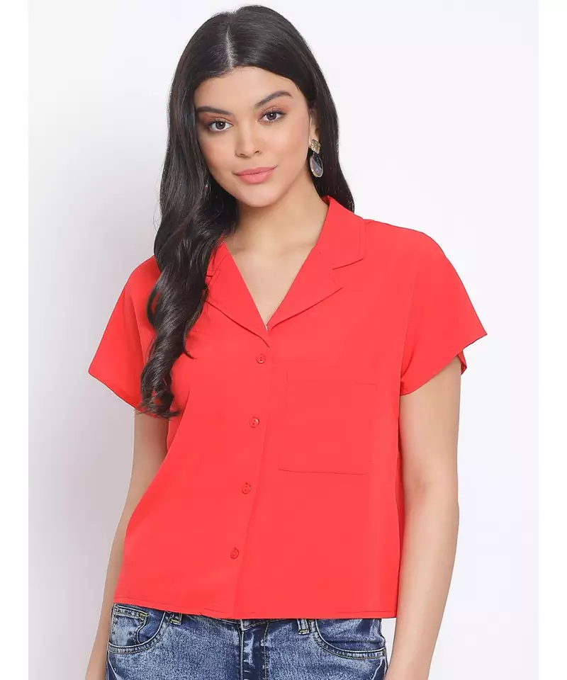 plain Red Polyester   Shirt