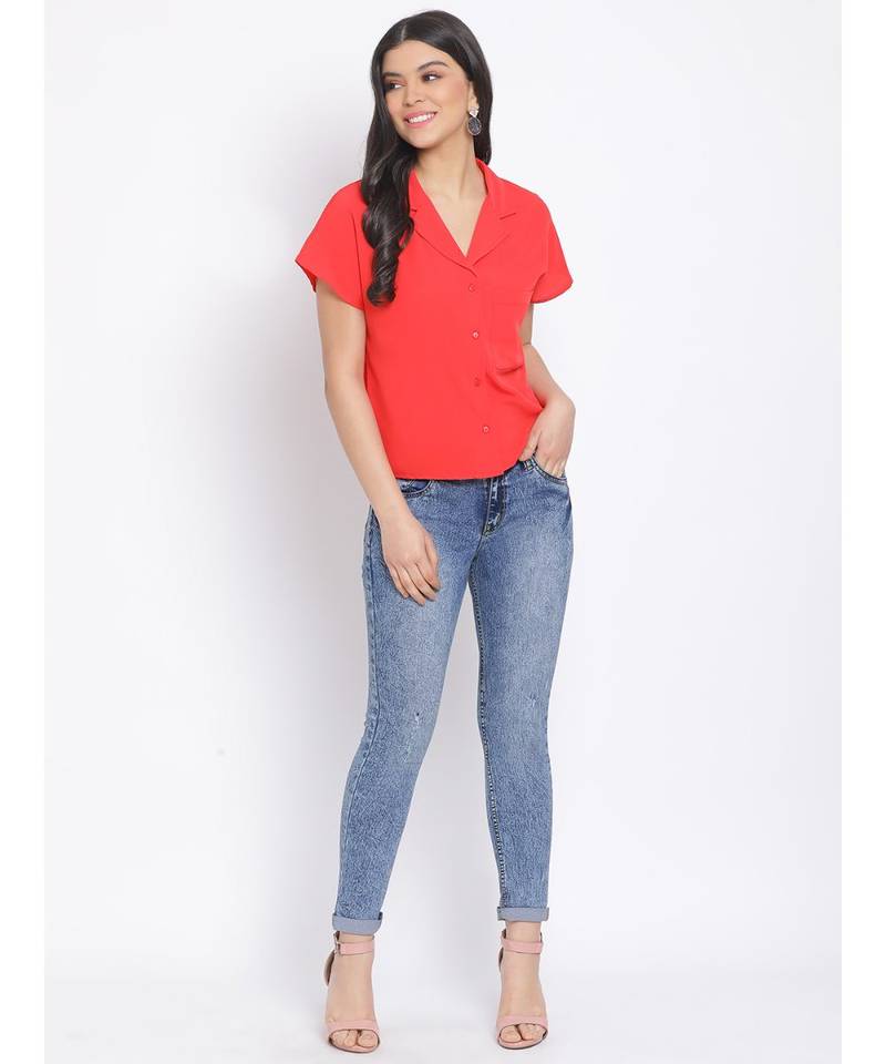 plain Red Polyester   Shirt