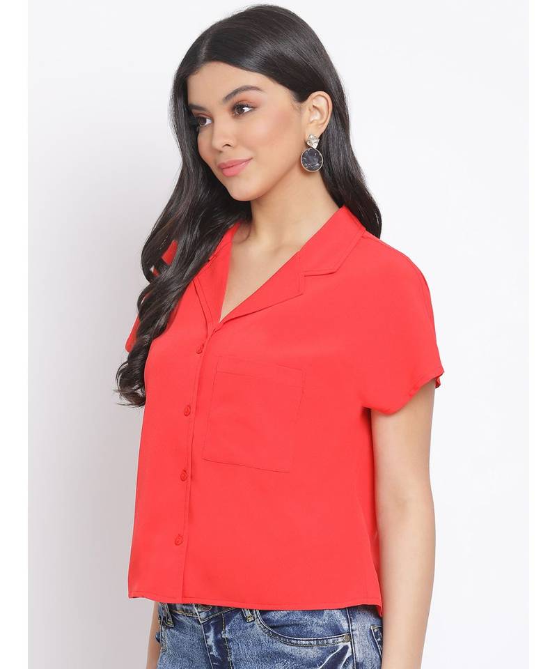 plain Red Polyester   Shirt