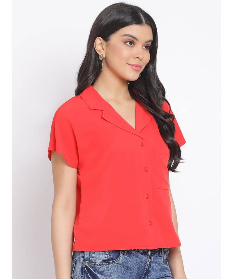 plain Red Polyester   Shirt