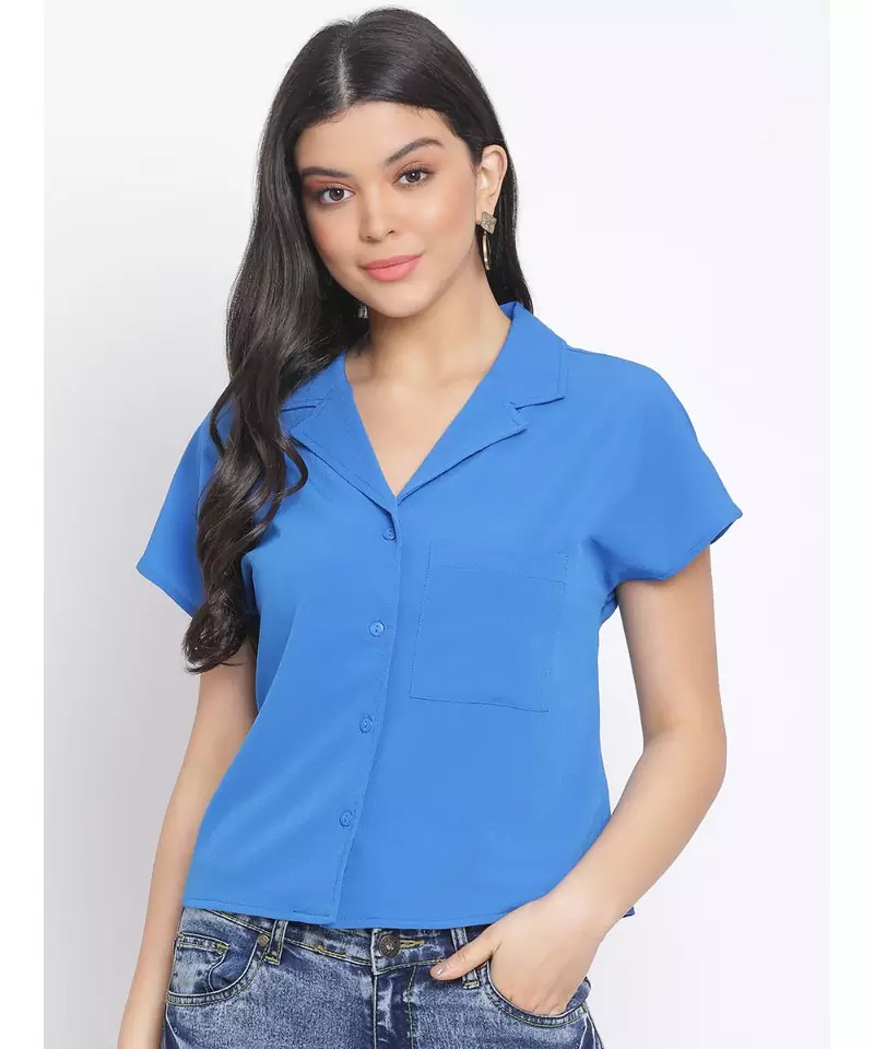 plain Blue Polyester   Shirt
