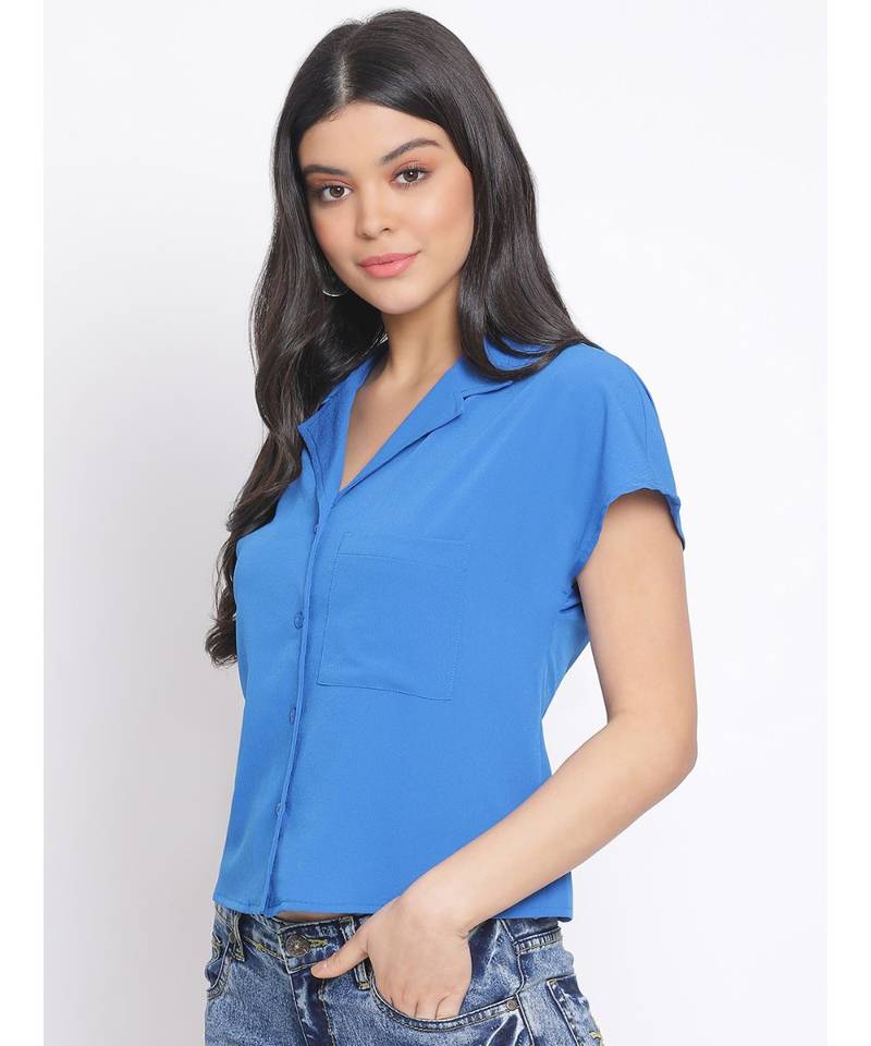 plain Blue Polyester   Shirt