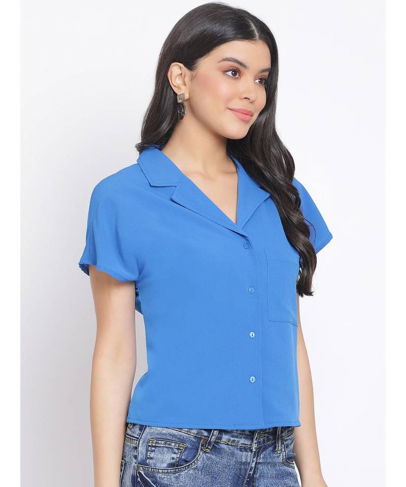 plain Blue Polyester   Shirt