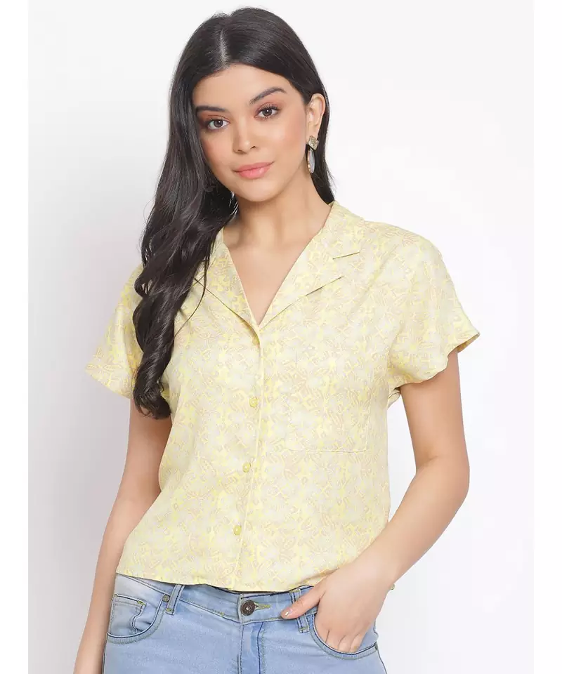 printed Yellow Polyester   Shirt