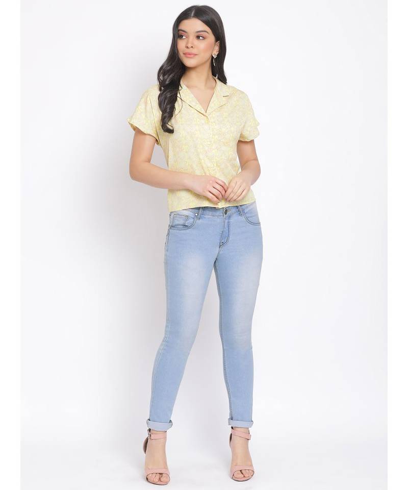 printed Yellow Polyester   Shirt