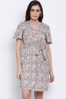 printed Pink Polyester   Dress