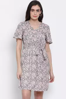 printed Pink Polyester   Dress