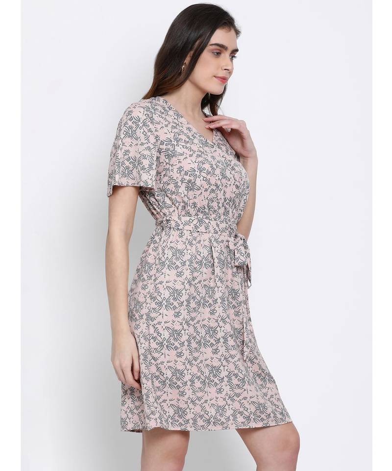 printed Pink Polyester   Dress