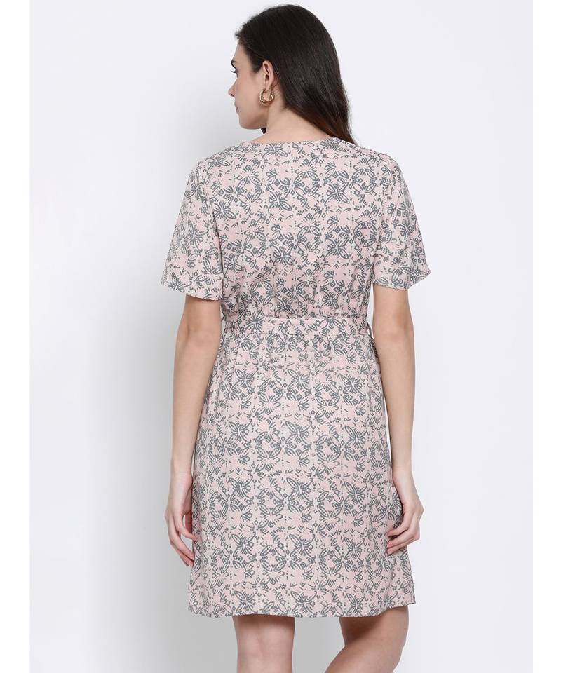 printed Pink Polyester   Dress