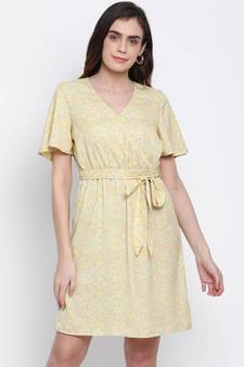 printed Yellow Polyester   Dress