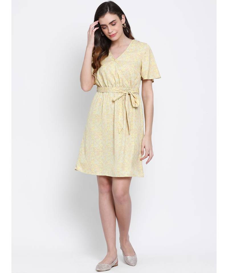 printed Yellow Polyester   Dress