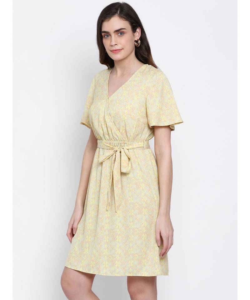 printed Yellow Polyester   Dress