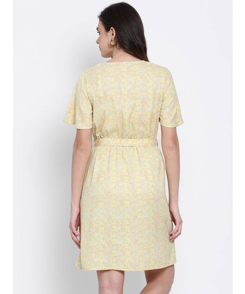 printed Yellow Polyester   Dress