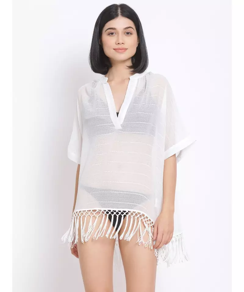 printed White Polyester   Dress