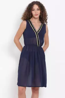 plain blue Polyester   Dress