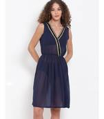 plain blue Polyester   Dress