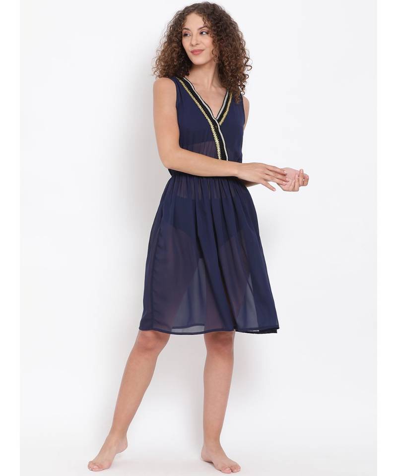 plain blue Polyester   Dress