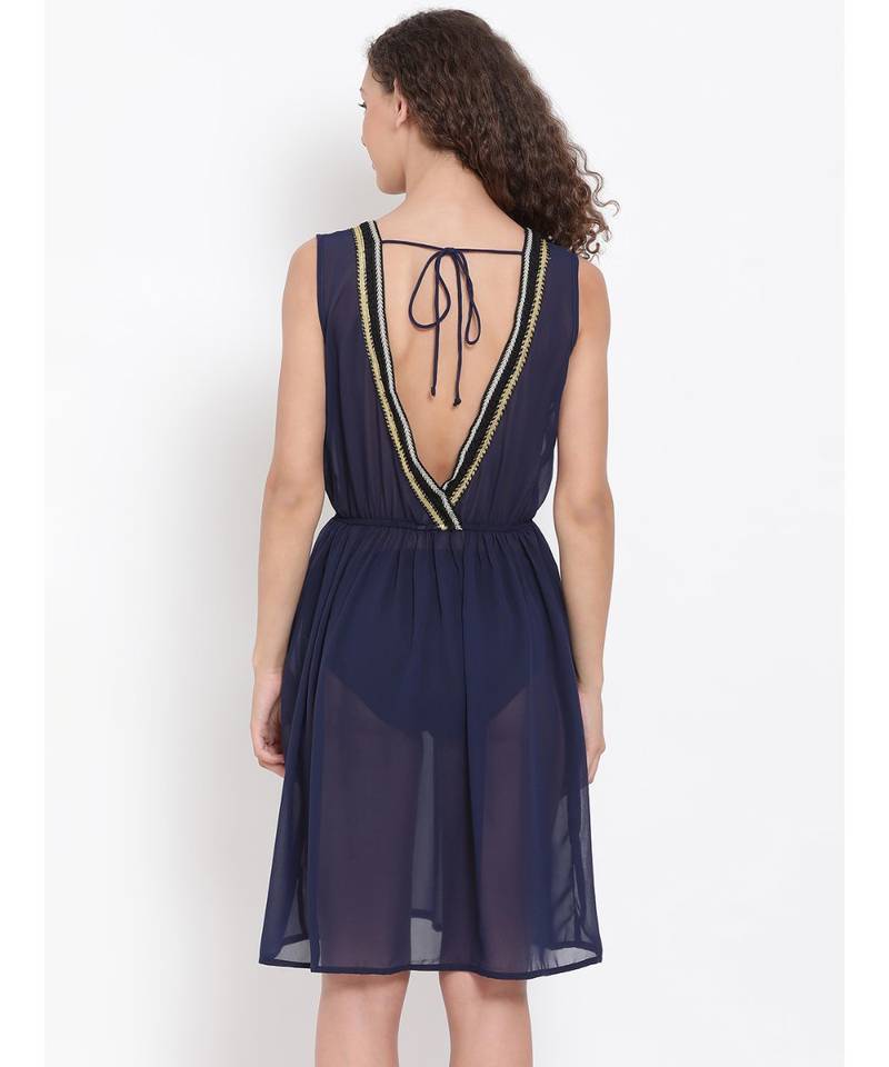 plain blue Polyester   Dress