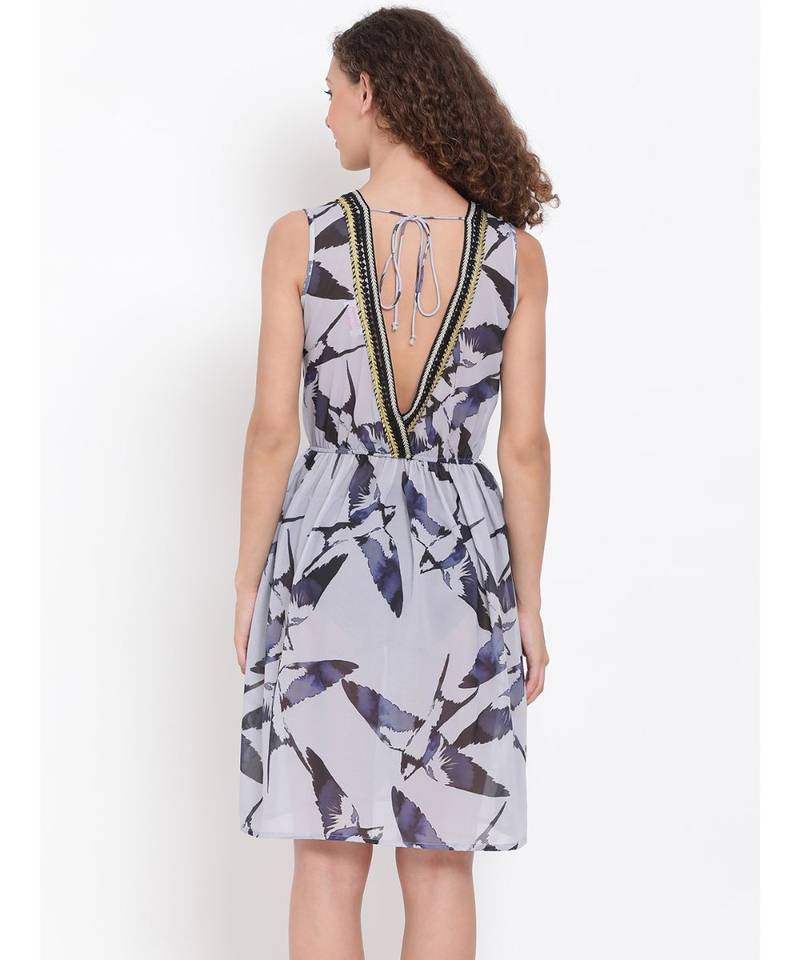 printed Grey Polyester   Dress