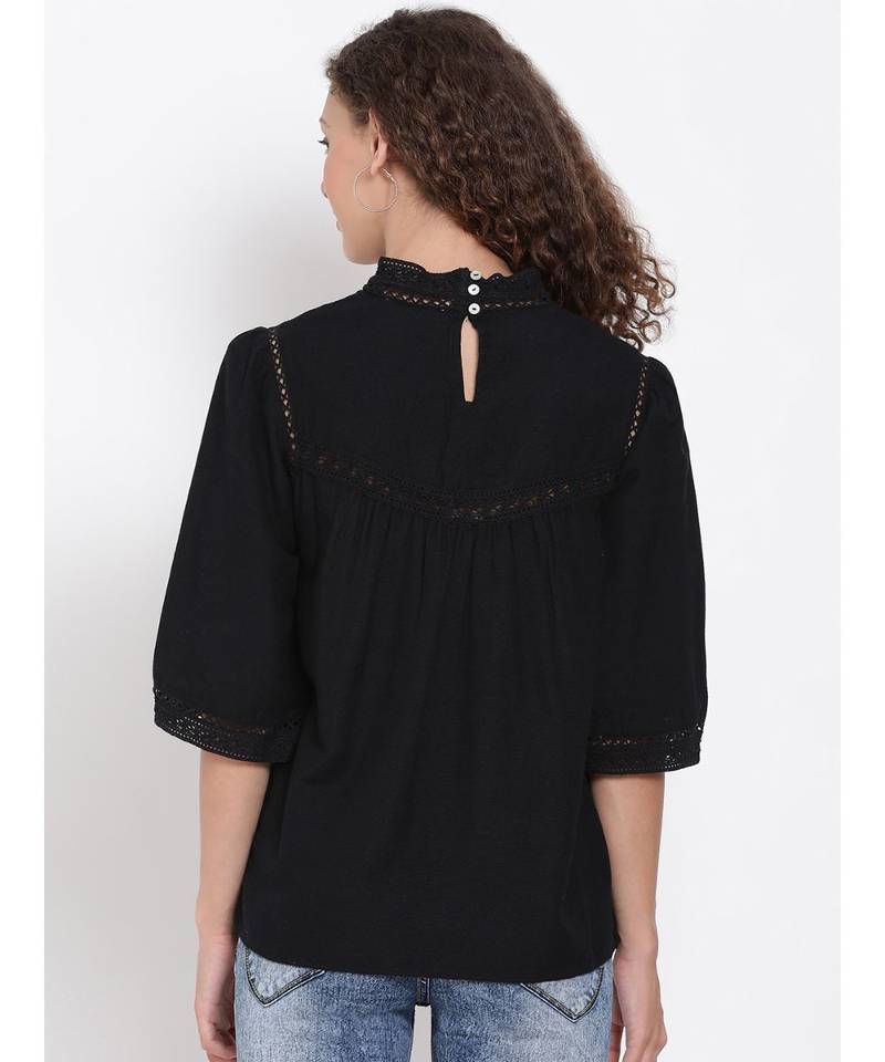 embroidered Black Cotton   Top