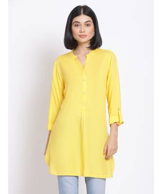 plain Yellow Viscose   Kurti 1
