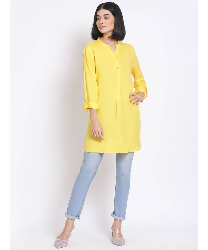 plain Yellow Viscose   Kurti