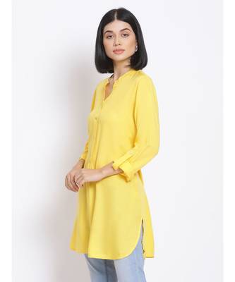 plain Yellow Viscose   Kurti 3