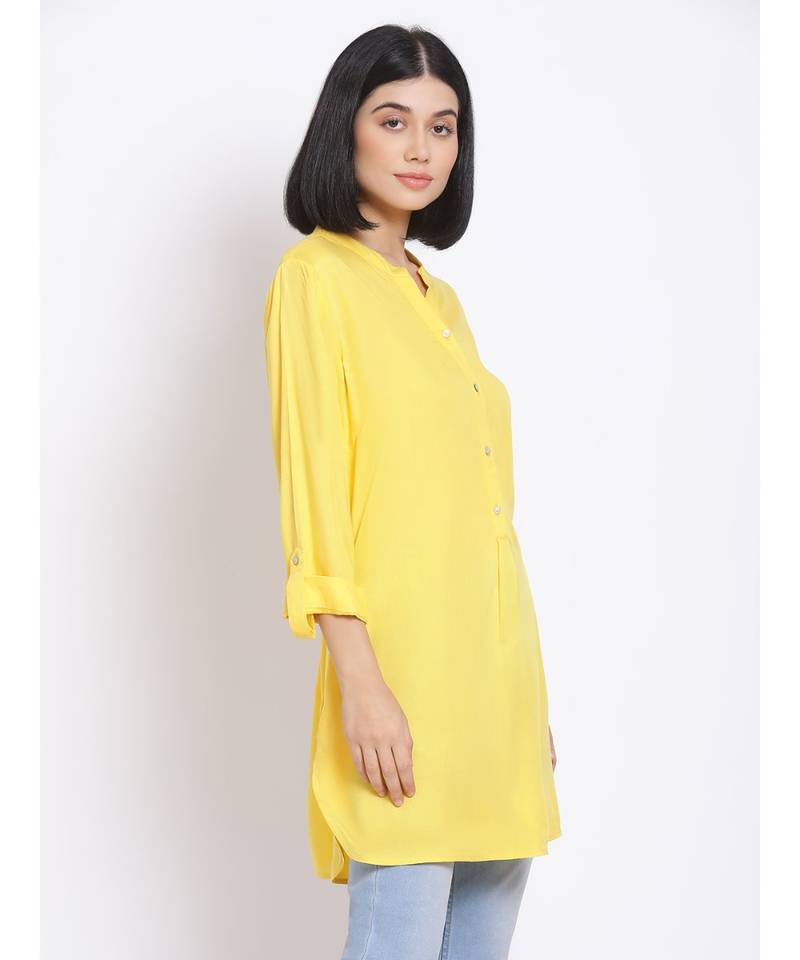 plain Yellow Viscose   Kurti