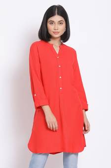 plain Red Viscose   Kurti