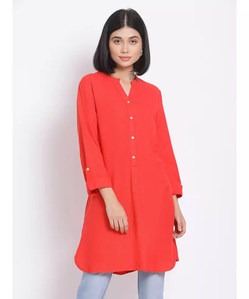 plain Red Viscose   Kurti