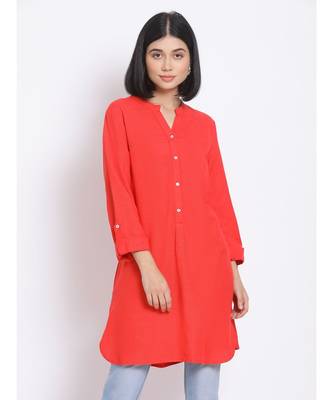 plain Red Viscose   Kurti 1
