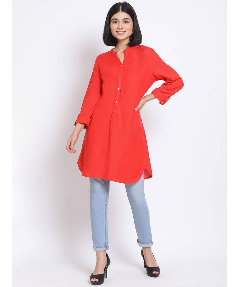 plain Red Viscose   Kurti