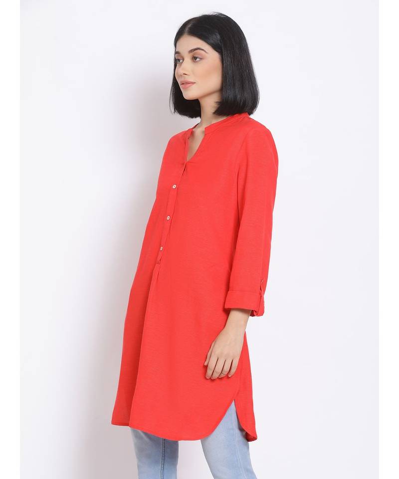 plain Red Viscose   Kurti