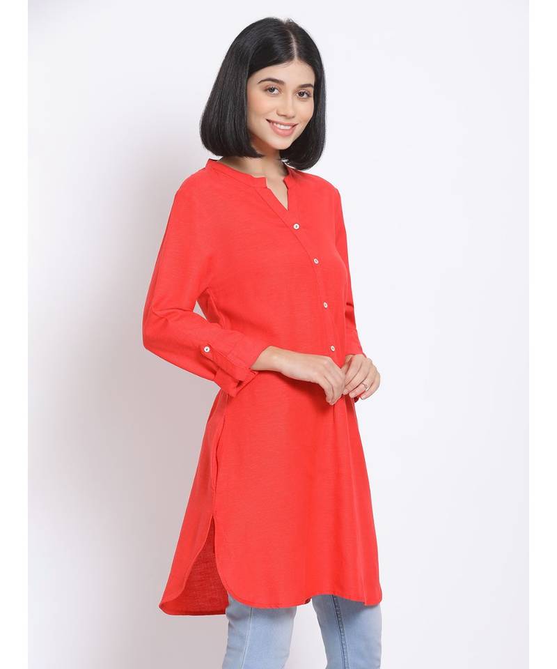 plain Red Viscose   Kurti