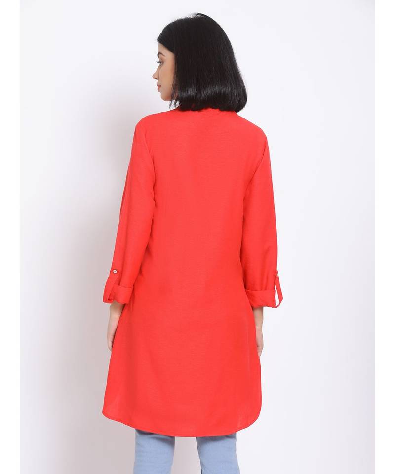 plain Red Viscose   Kurti