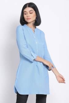 plain Blue Viscose   Kurti
