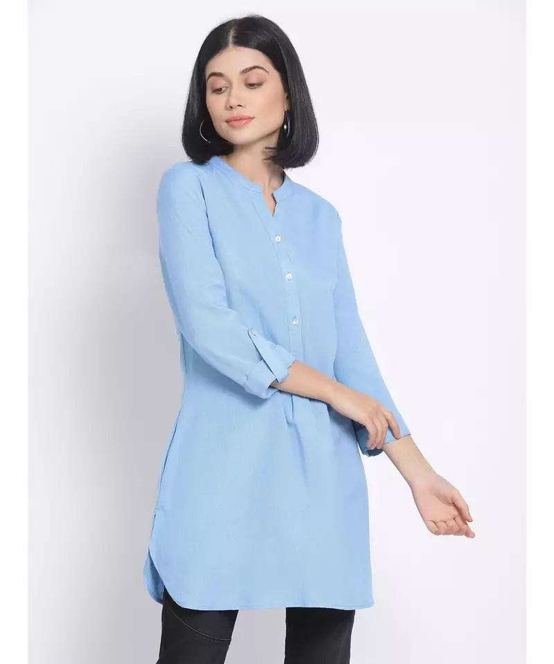 plain Blue Viscose   Kurti