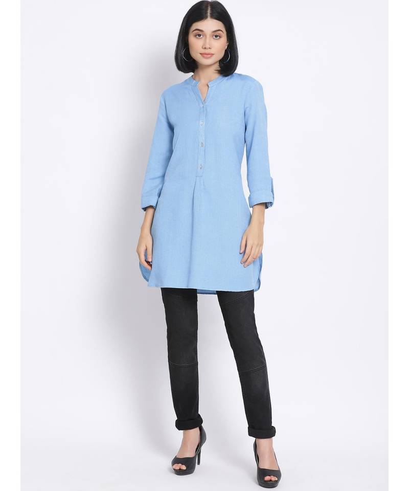plain Blue Viscose   Kurti