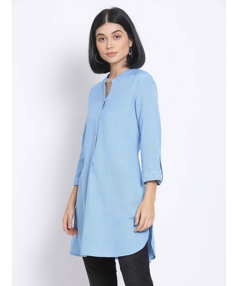 plain Blue Viscose   Kurti