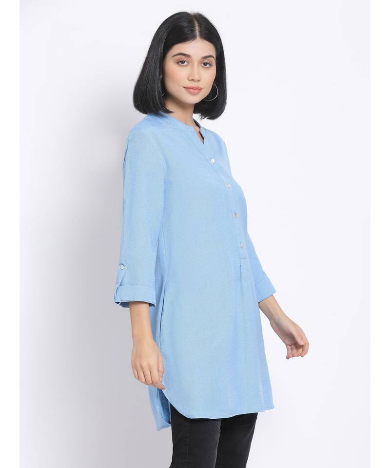 plain Blue Viscose   Kurti