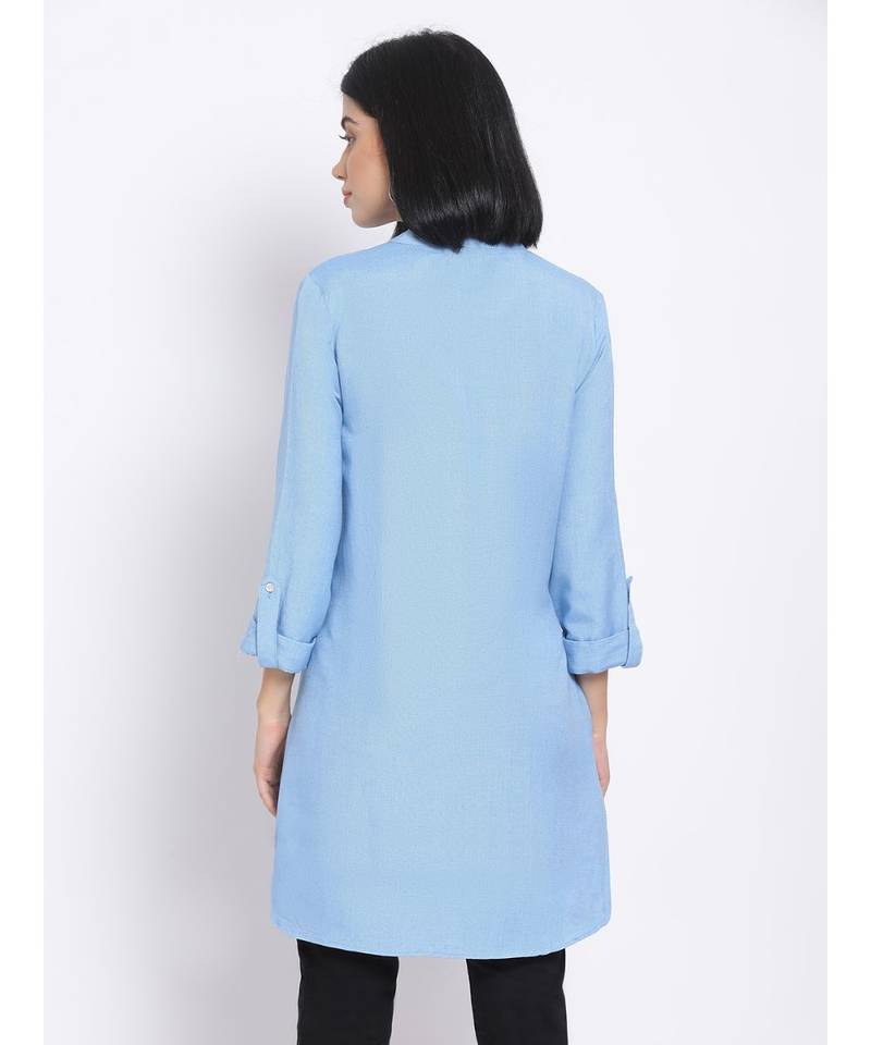 plain Blue Viscose   Kurti