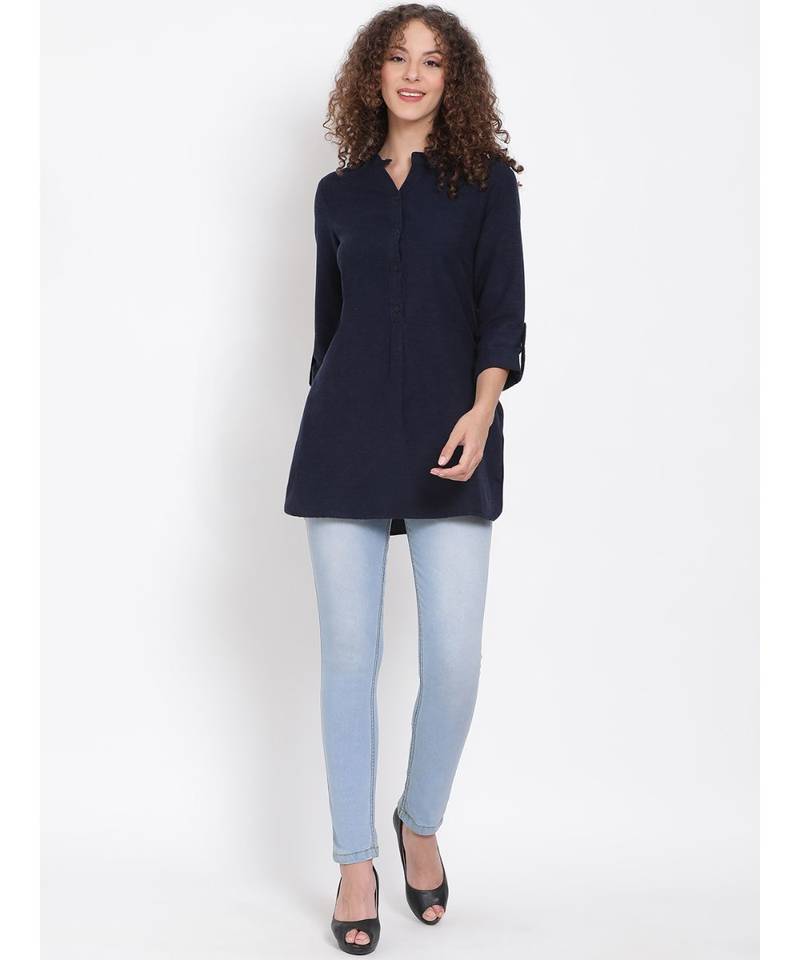 plain blue Cotton   Tunic