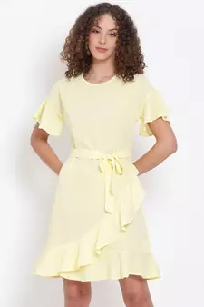 plain Yellow Polyester   Dress