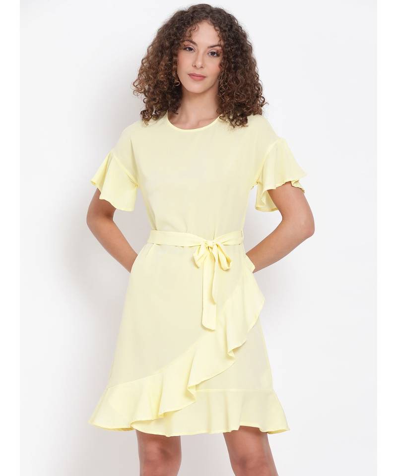 plain Yellow Polyester   Dress