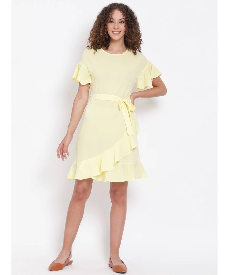 plain Yellow Polyester   Dress