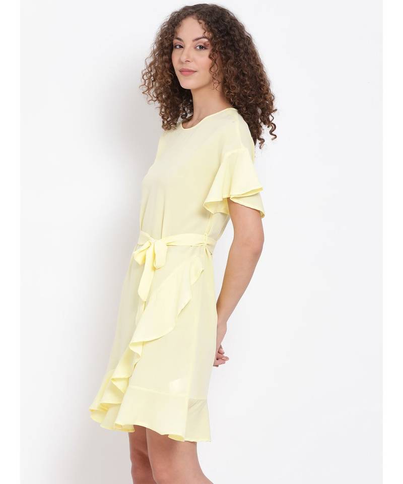 plain Yellow Polyester   Dress