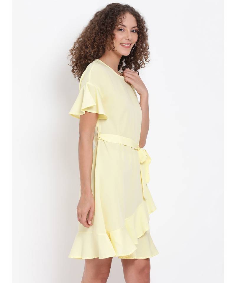 plain Yellow Polyester   Dress