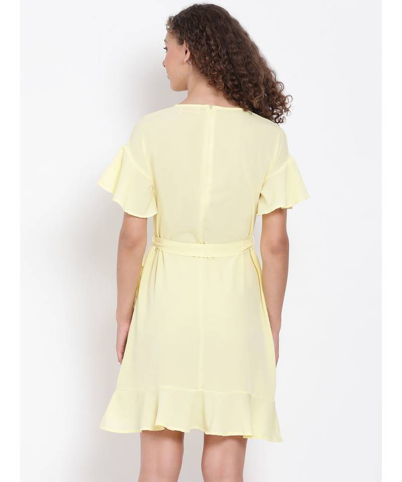 plain Yellow Polyester   Dress