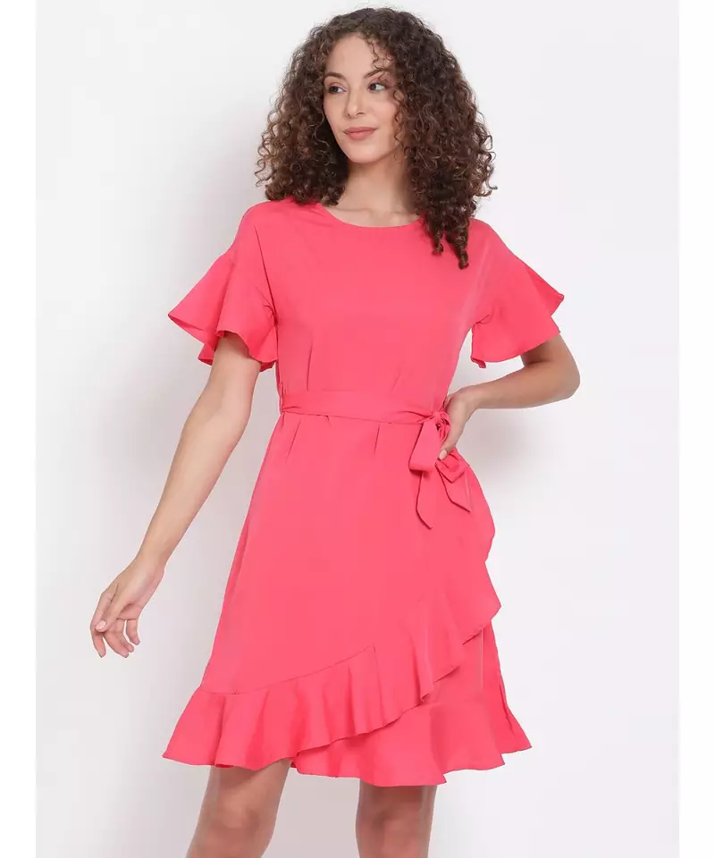 plain Pink Polyester   Dress